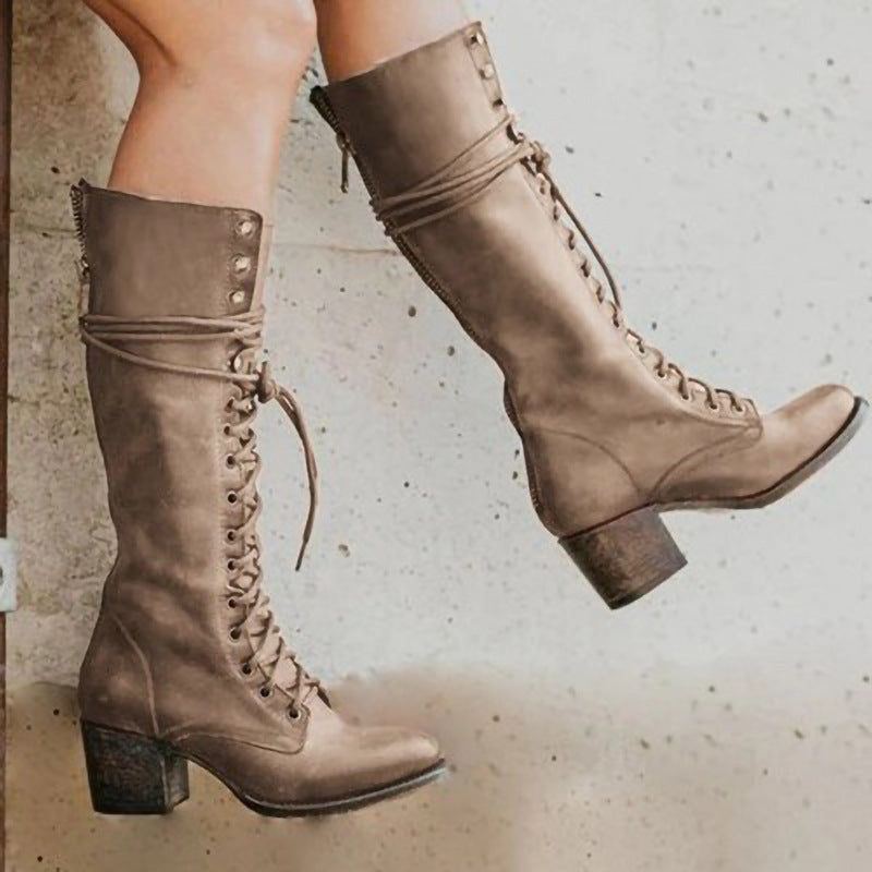 Amelia | Women's Lace-Up Knee-High Boots with Block Heel