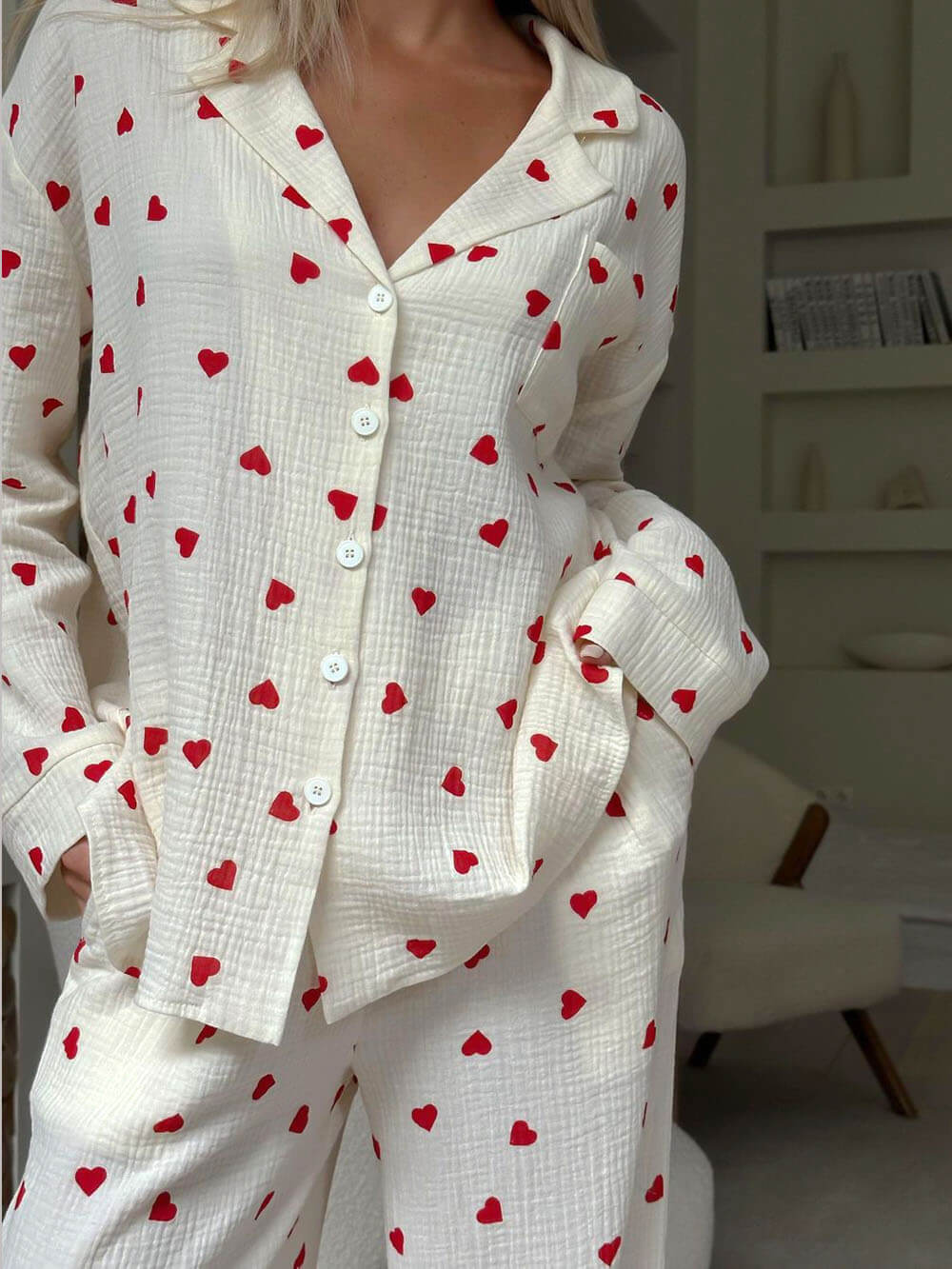 Mercy Pajama's | Lange Mouw Hart Print Pajama Set
