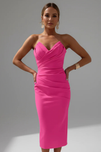 Dames Strapless Midi Jurk met Hartvormige Halslijn