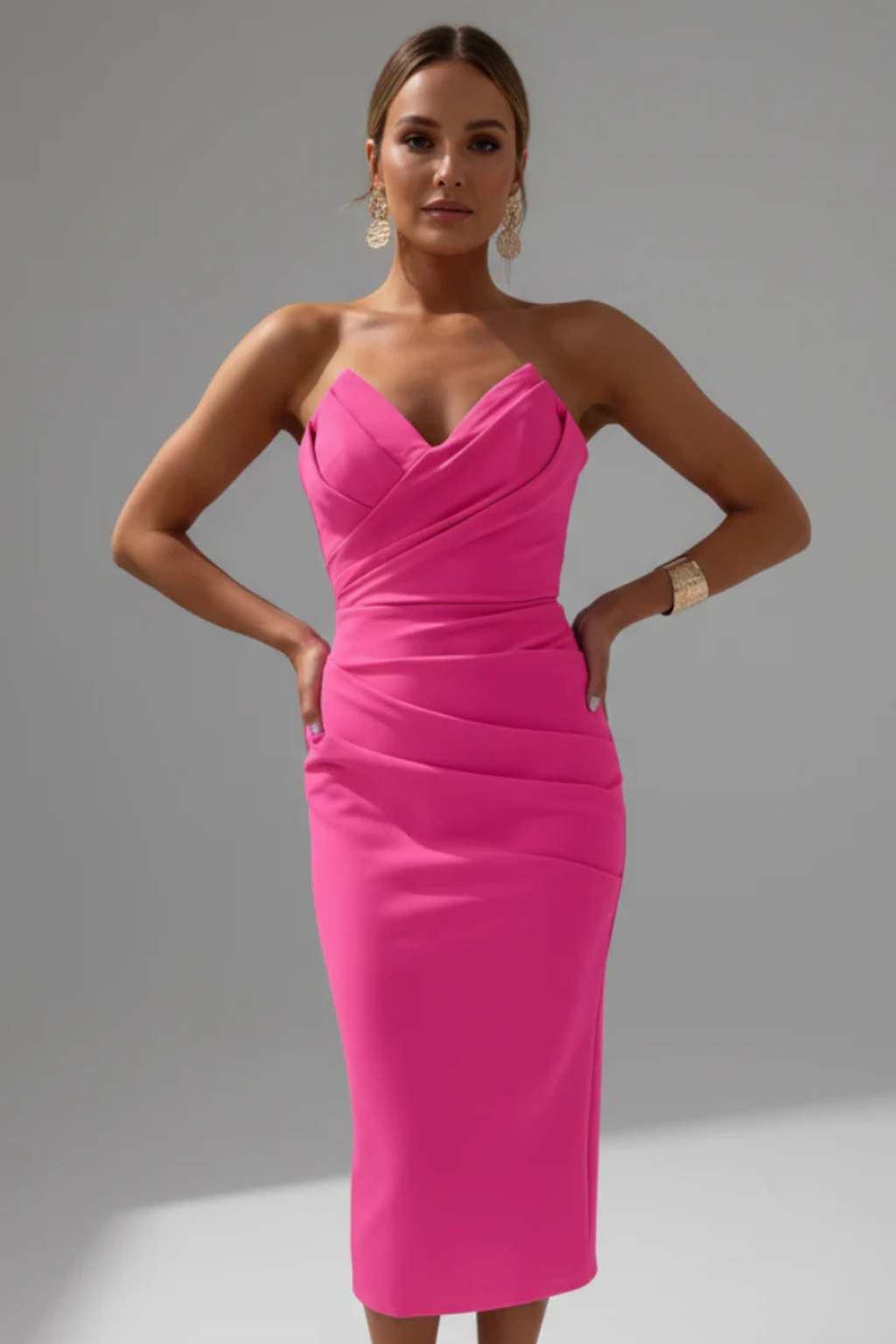 Dames Strapless Midi Jurk met Hartvormige Halslijn