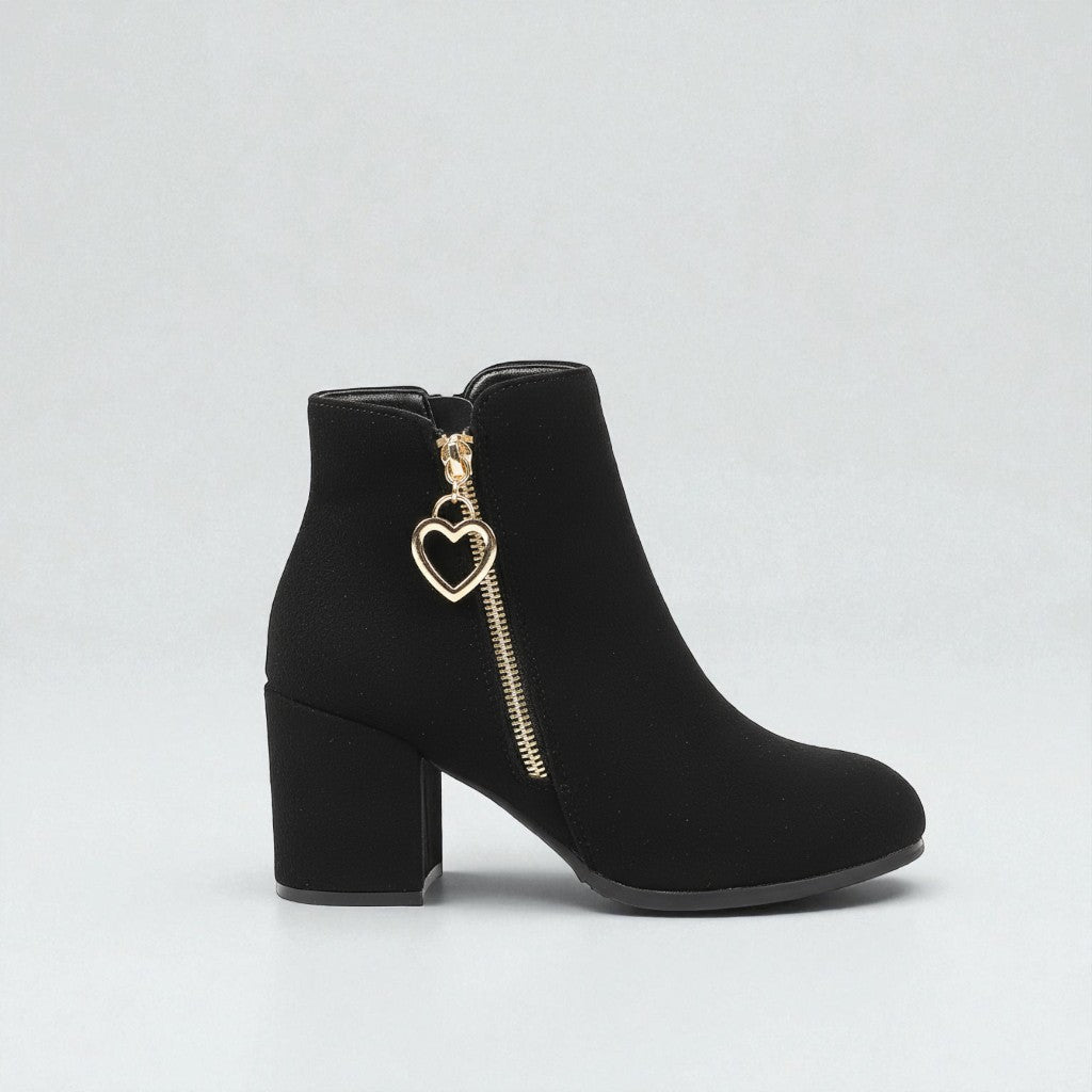 Dames Suède Enkelboots Met Hartdetail