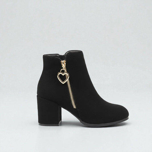 Dames Suède Enkelboots Met Hartdetail