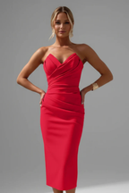 Dames Strapless Midi Jurk met Hartvormige Halslijn