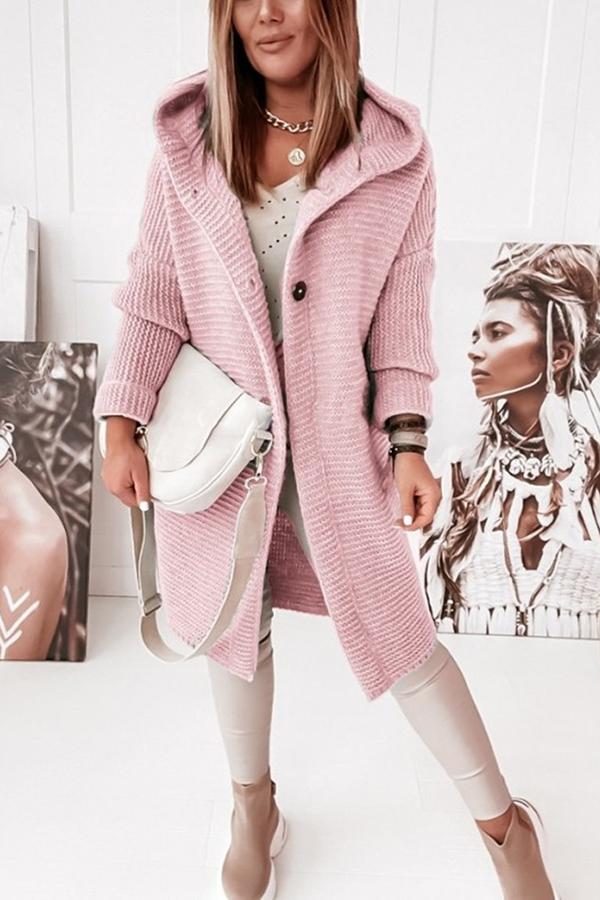 Waldaine Vest | Gebreid Vest met Knoopsluiting en Capuchon