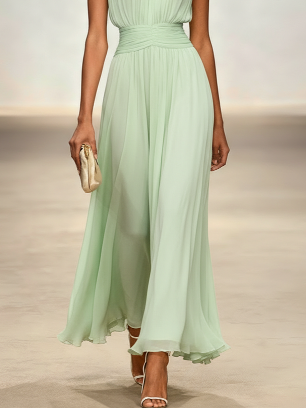 Dames Mouwloze A Lijn Maxi Jurk Chiffon