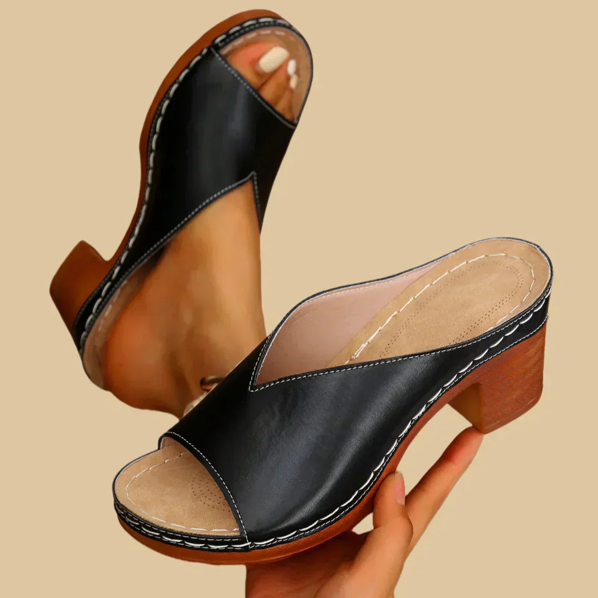Dames Open Teen Blokhak Instap Sandalen