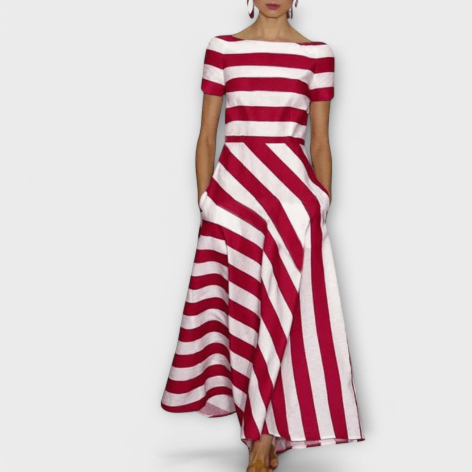 Dames Gestreepte Maxi Jurk met Moderne Stijl