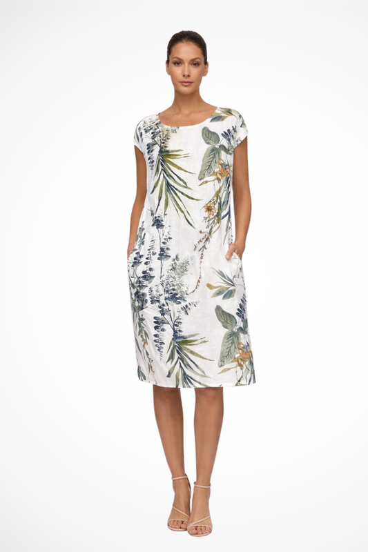 Dames Relaxed Fit Zomer Mini Jurk met Botanische Print