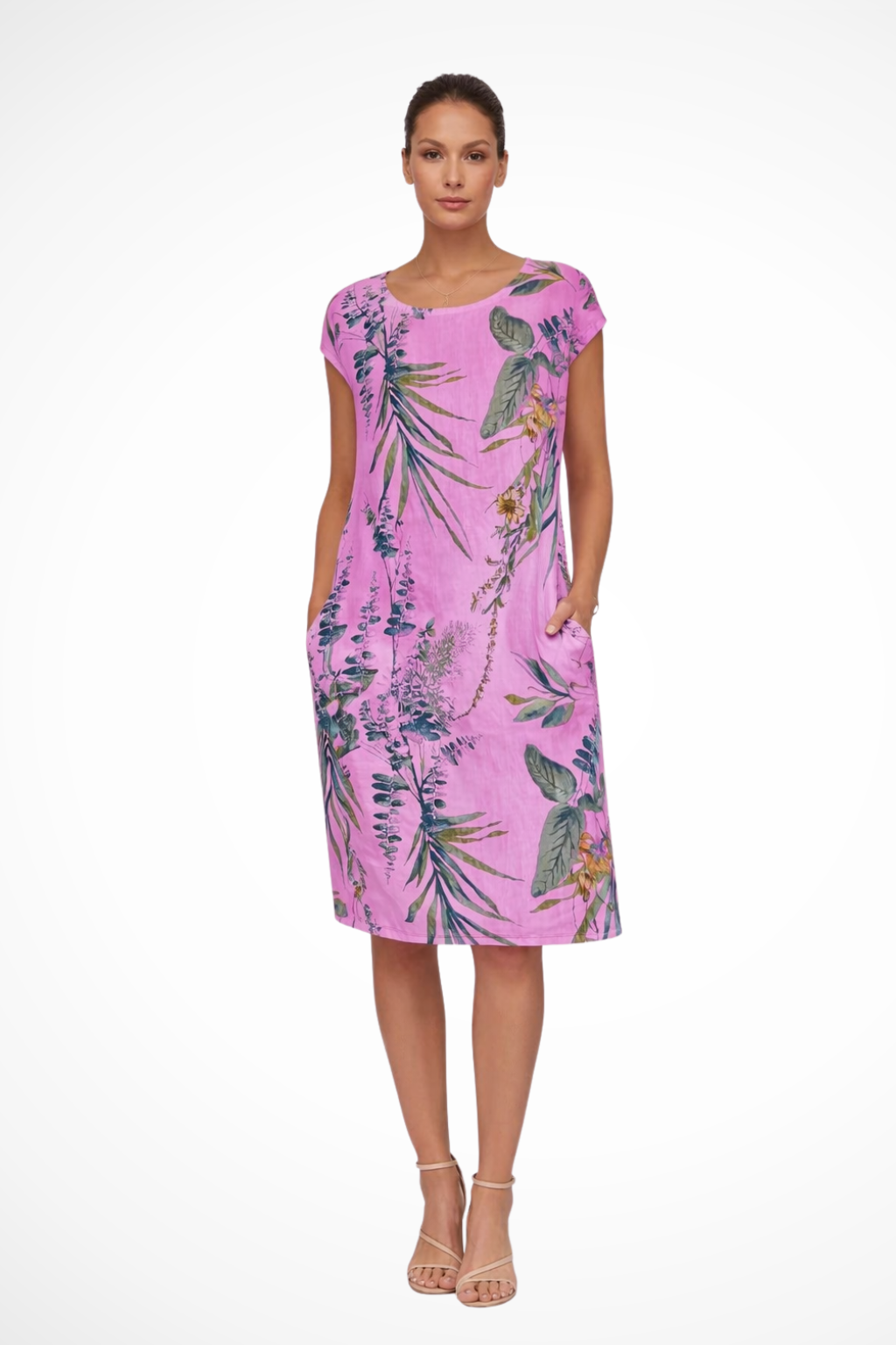 Dames Relaxed Fit Zomer Mini Jurk met Botanische Print