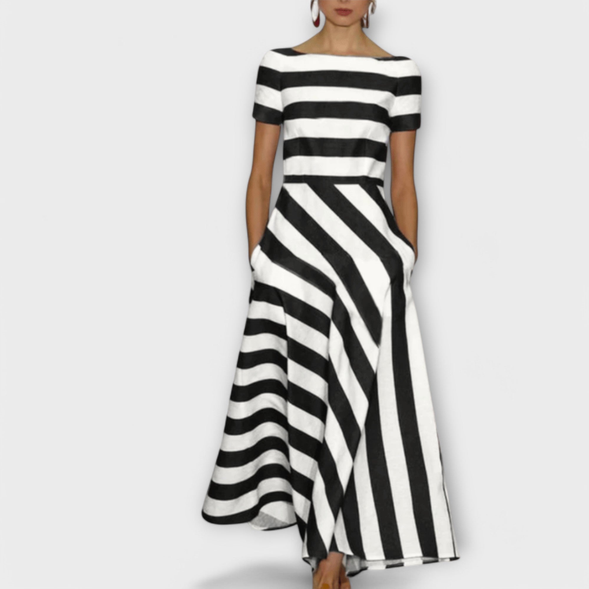 Dames Gestreepte Maxi Jurk met Moderne Stijl