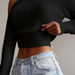 Peaches Trui | Geribde Gebreide One-Shoulder Cropped Trui