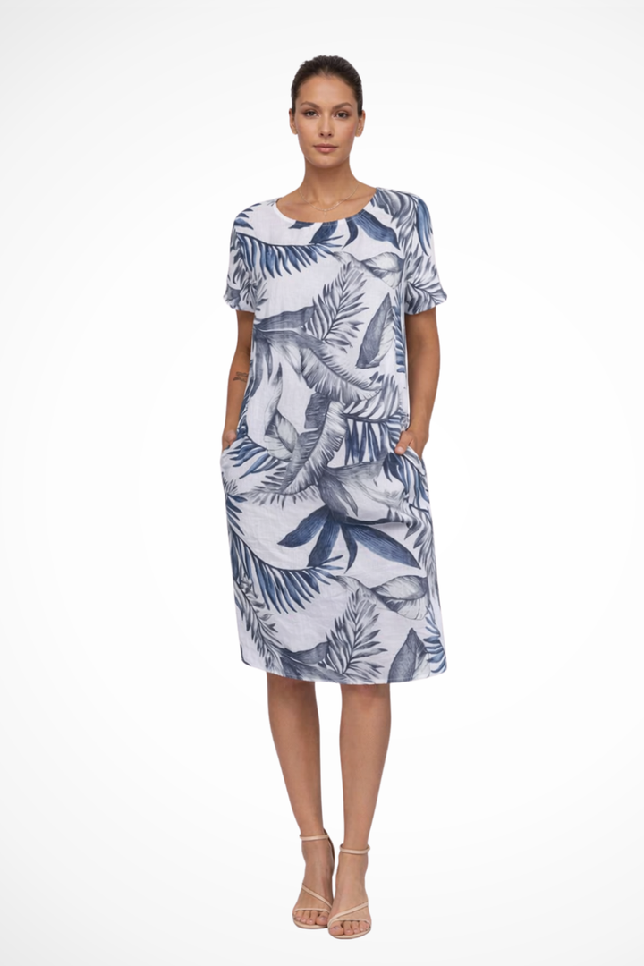 Dames Relaxed Fit Zomer Mini Jurk met Botanische Print