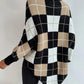 Wisteria Trui | Gebreide Poncho met Hoge Hals en Ruitpatroon