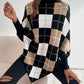 Wisteria Trui | Gebreide Poncho met Hoge Hals en Ruitpatroon