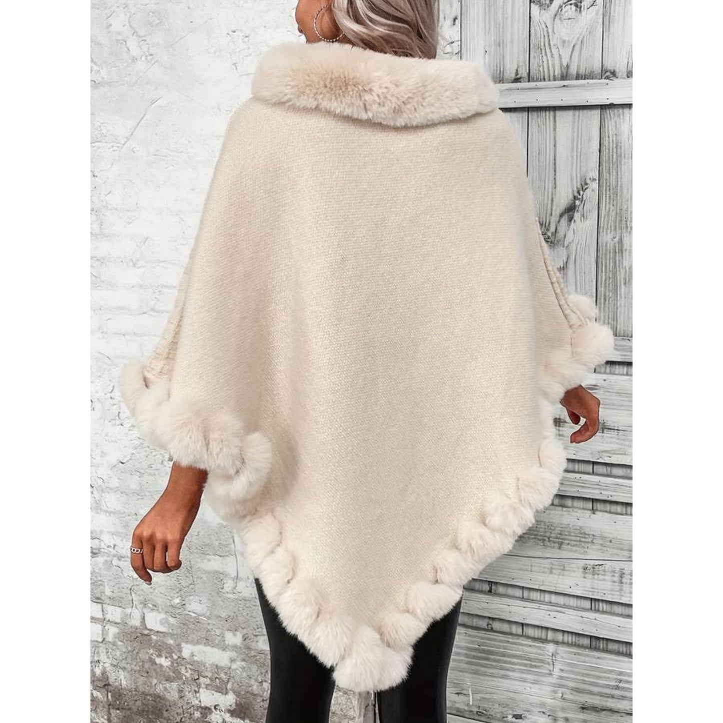 Carmen Poncho | Dames Winter Gebreide Poncho met Imitatiebont