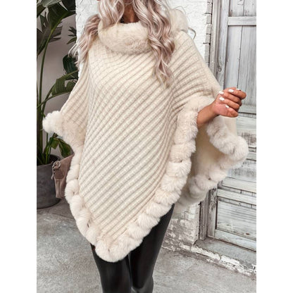 Carmen Poncho | Dames Winter Gebreide Poncho met Imitatiebont