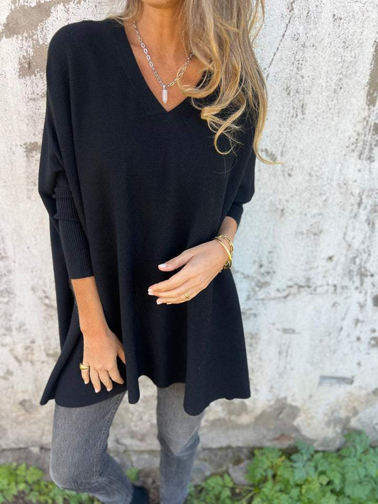 Vera Trui | Dames Herfst Oversized Gebreide V-Hals Trui met Lage Schouders