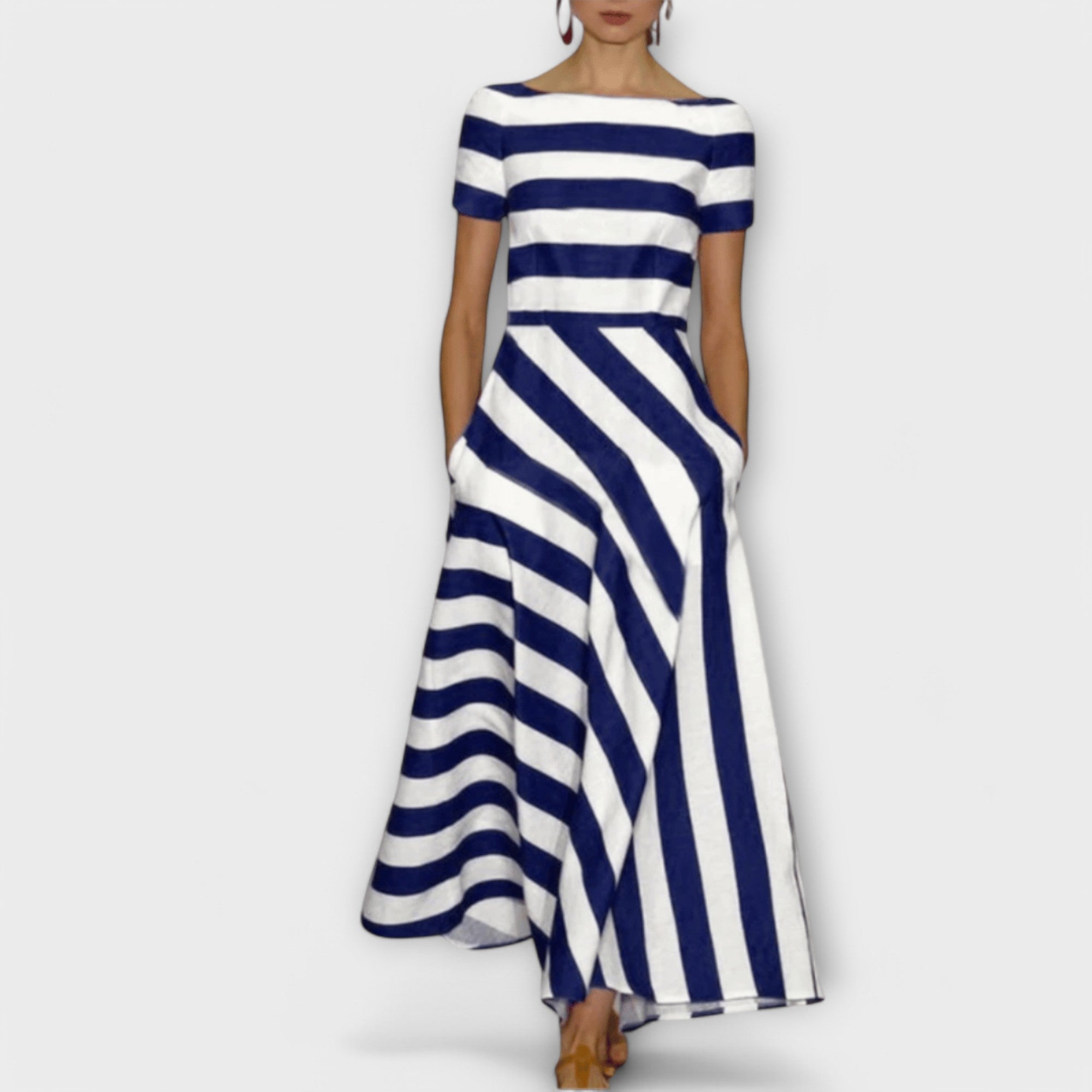 Dames Gestreepte Maxi Jurk met Moderne Stijl