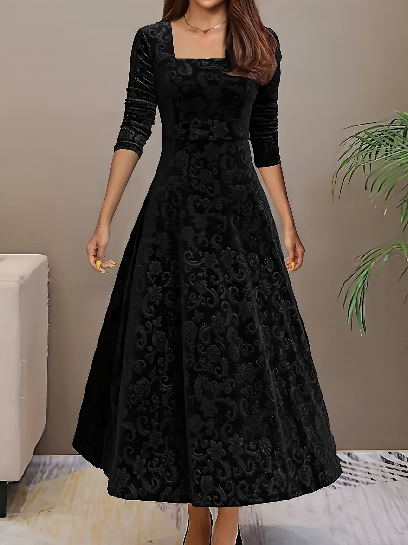 Dames Fluwelen Maxi Jurk Elegant
