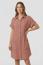 Dames Katoenmix Shirt Mini Jurk Korte Mouwen