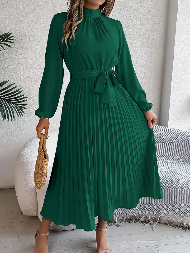 Veronica Jurk | Dames Herfst Midi Jurk met Plissé en Ceintuur