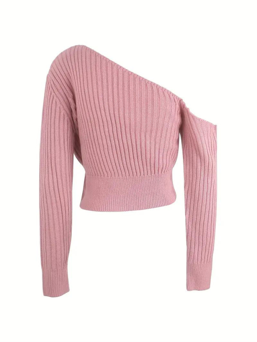 Peaches Trui | Geribde Gebreide One-Shoulder Cropped Trui