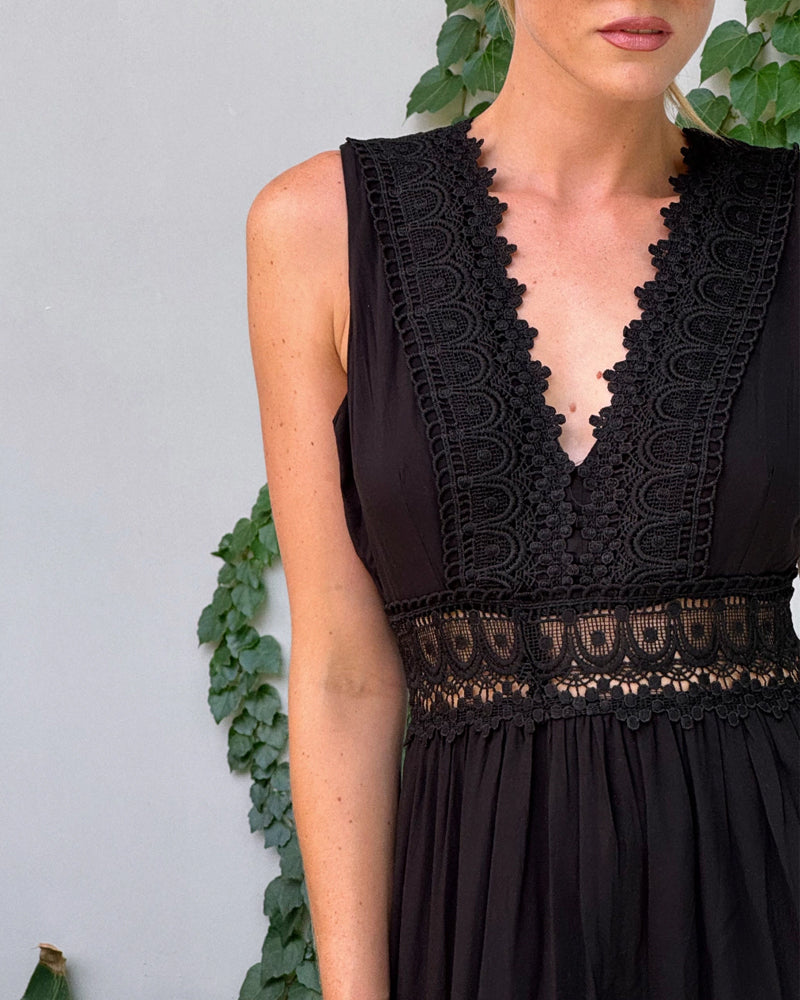 Dames Kant Midi Jurk met V Hals