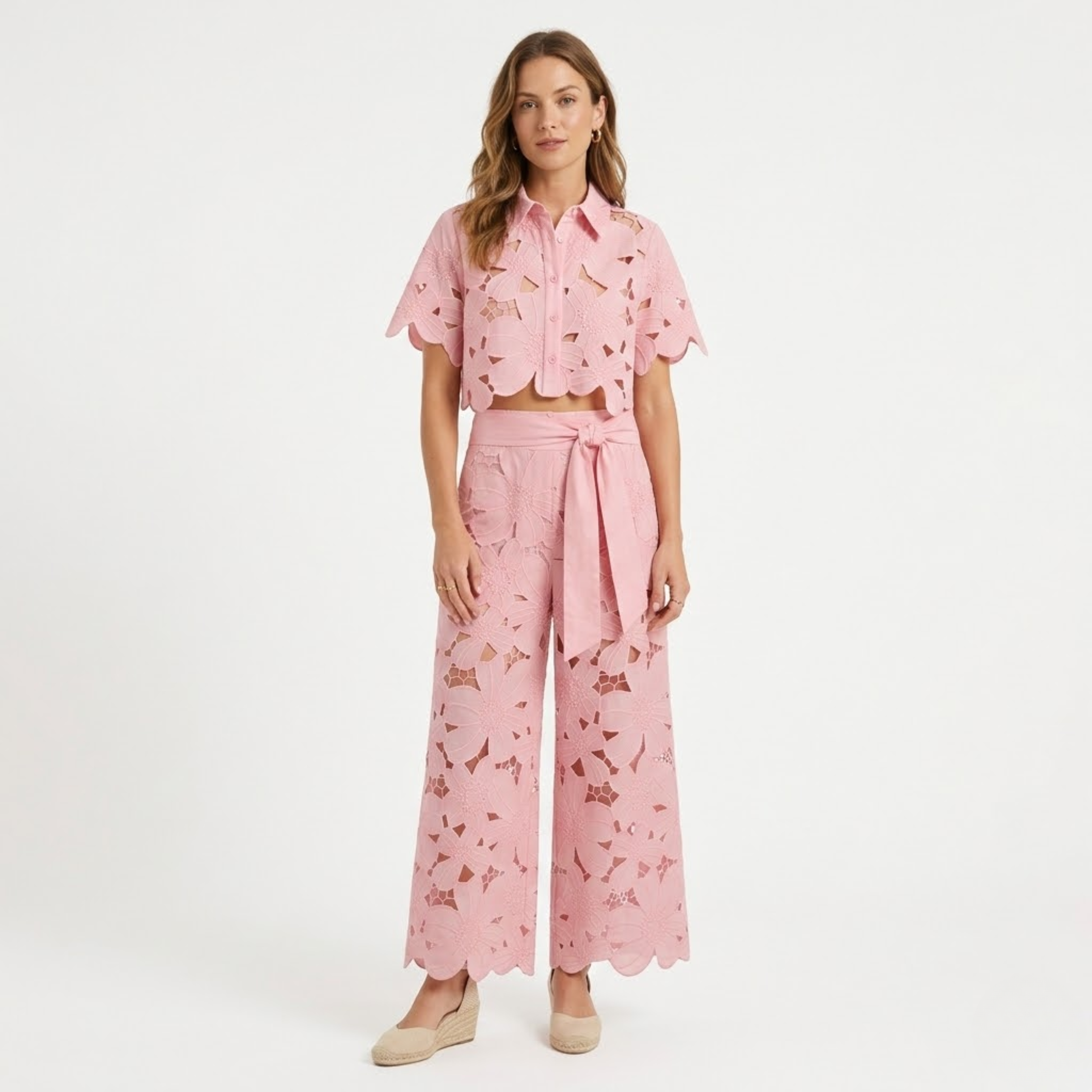 Dames Geborduurde Tweedelige Set