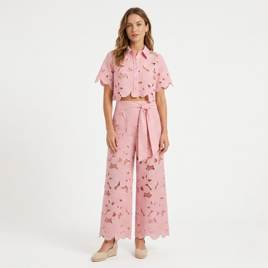 Dames Geborduurde Tweedelige Set