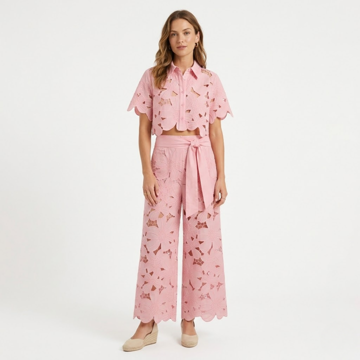 Dames Geborduurde Tweedelige Set