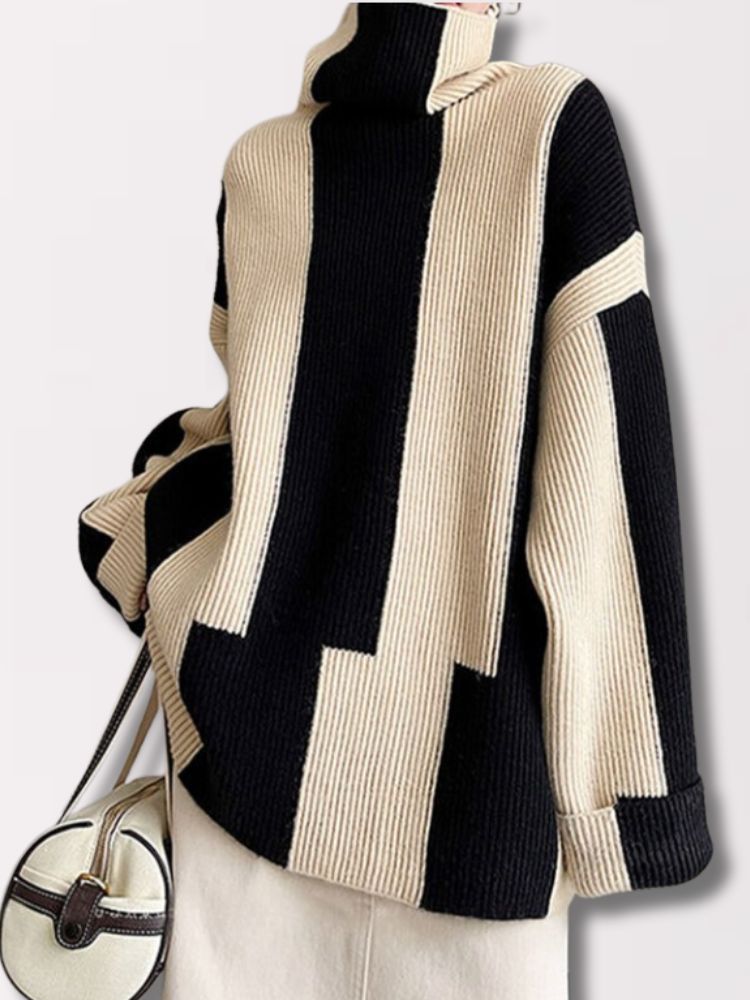 Xandria Jumper | Dames Herfst Hoogsluitende Twee-Tone Jumper