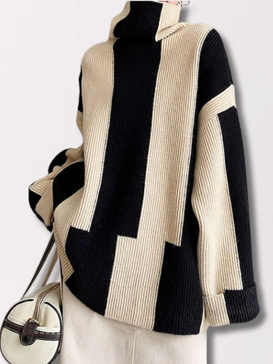 Xandria Jumper | Dames Herfst Hoogsluitende Twee-Tone Jumper