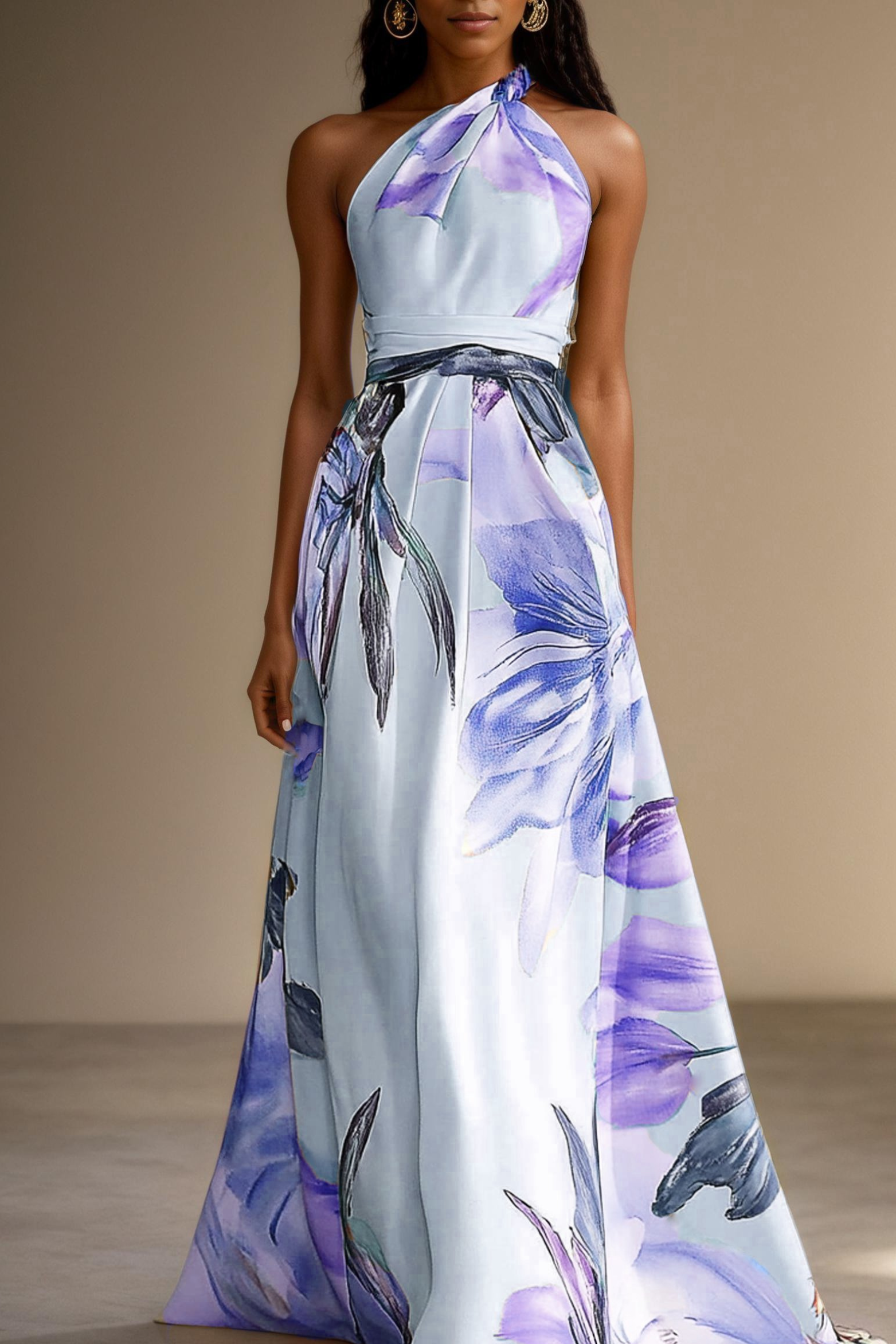 Dames Satijnen One Shoulder Maxi Jurk