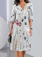 Dames Bloemenprint Dubbele Tuniek Midi Jurk