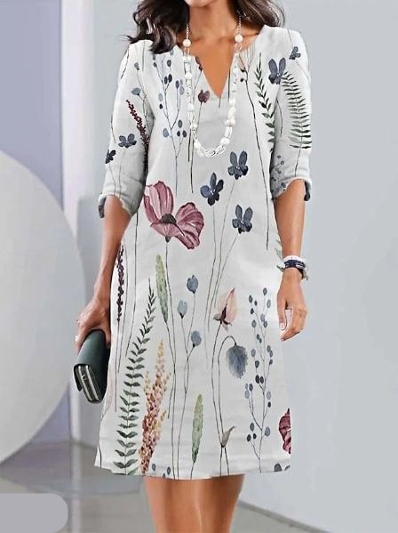 Dames Bloemenprint Dubbele Tuniek Midi Jurk
