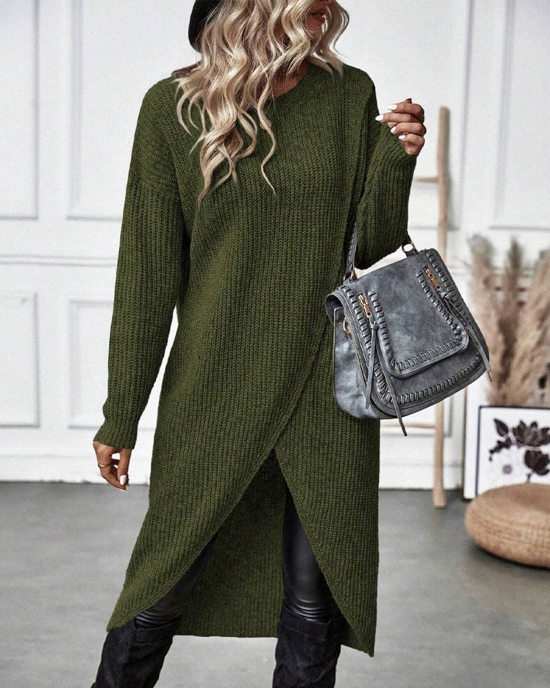 Phemie Jurk | Knusse Asymmetrische Gebreide Trui Jurk