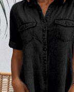 Dames Lichte Denim Look Midi Jurk