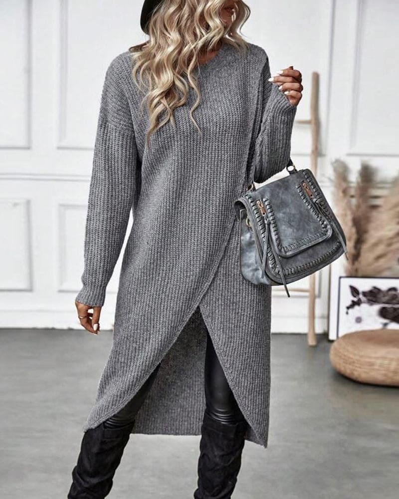 Phemie Jurk | Knusse Asymmetrische Gebreide Trui Jurk
