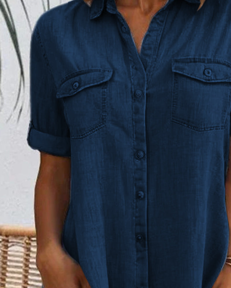 Dames Lichte Denim Look Midi Jurk
