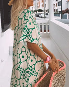 Dames Abstracte Print Maxi Jurk met V Hals