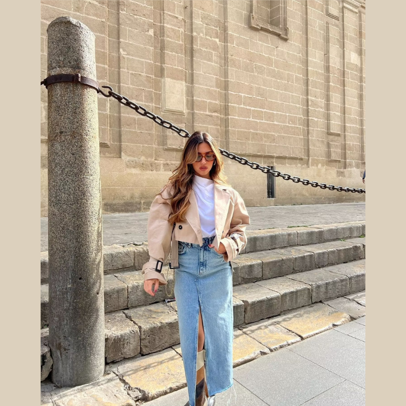 Xosha Trenchcoat | Dames Herfst Cropped Trenchjack