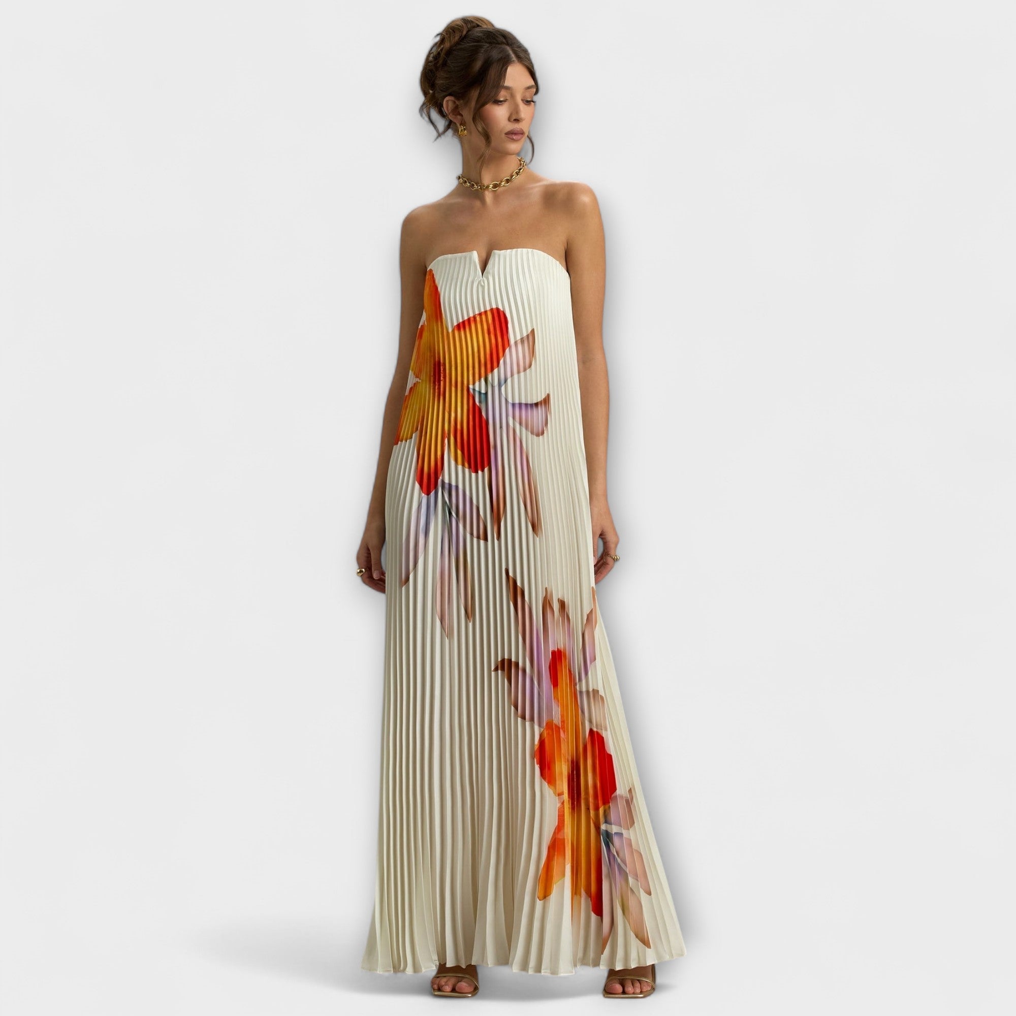 Women's Floral Print Maxi Dress with Sweetheart Neckline