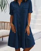Dames Lichte Denim Look Midi Jurk