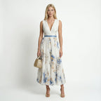 Dames Geplooide Bloemenprint Maxi Jurk