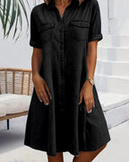 Dames Lichte Denim Look Midi Jurk