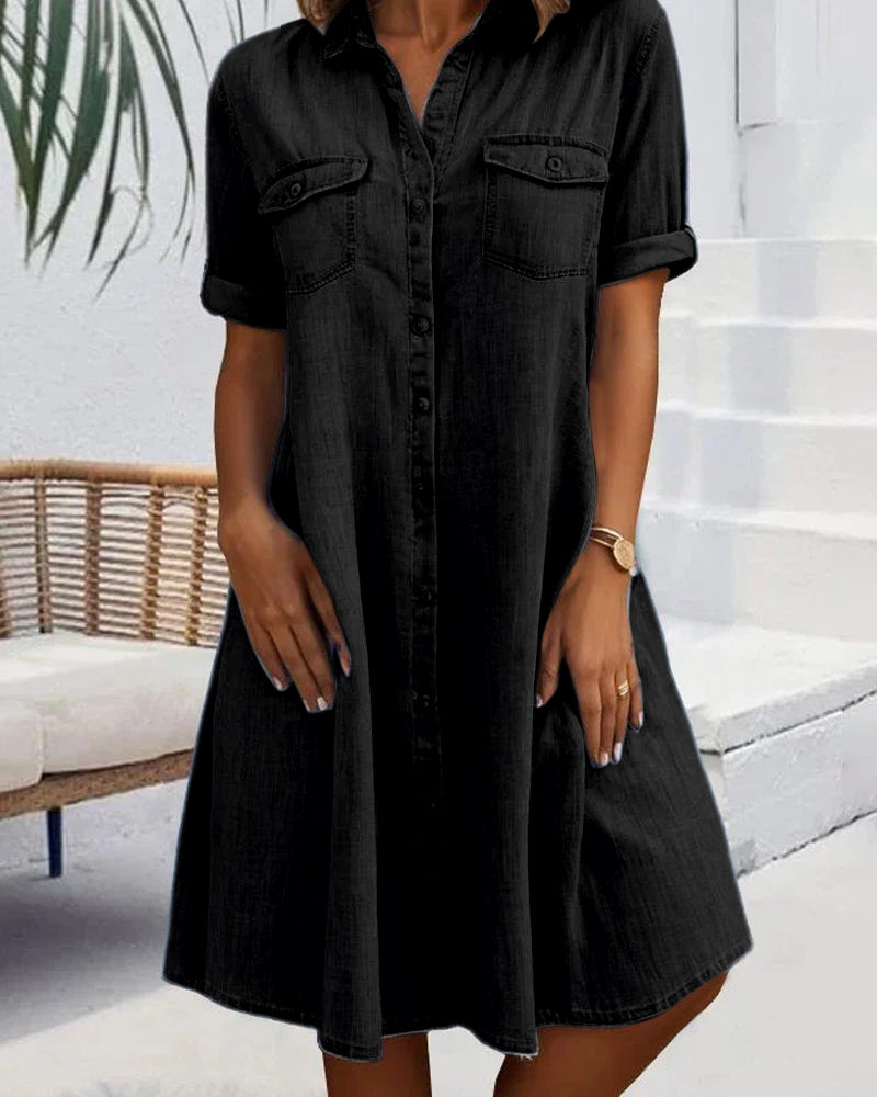 Dames Lichte Denim Look Midi Jurk