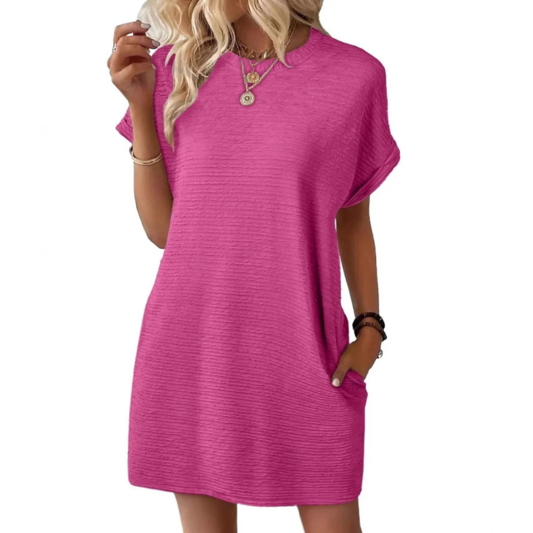 Dames Minimalistische Mini Jurk met Ronde Hals