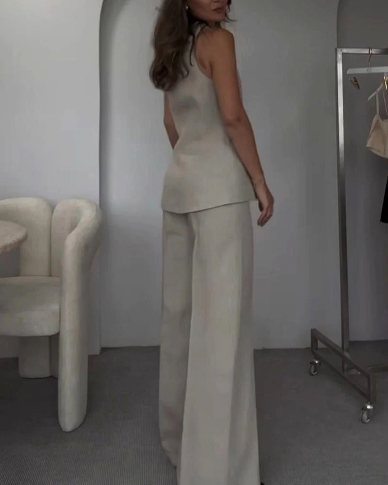 Meghan Set | Vrouwen Gouden Knop Vest en Broek Set