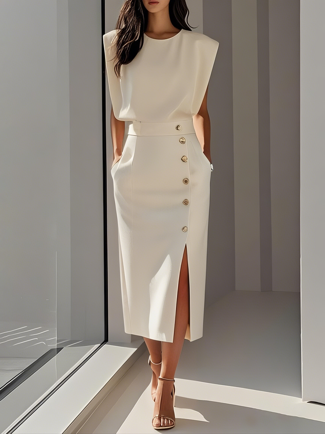 Dames Mouwloze Midi Jurk met Zijknopen