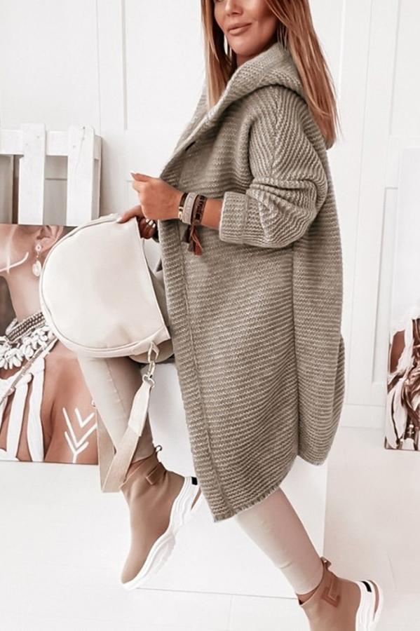 Waldaine Vest | Gebreid Vest met Knoopsluiting en Capuchon